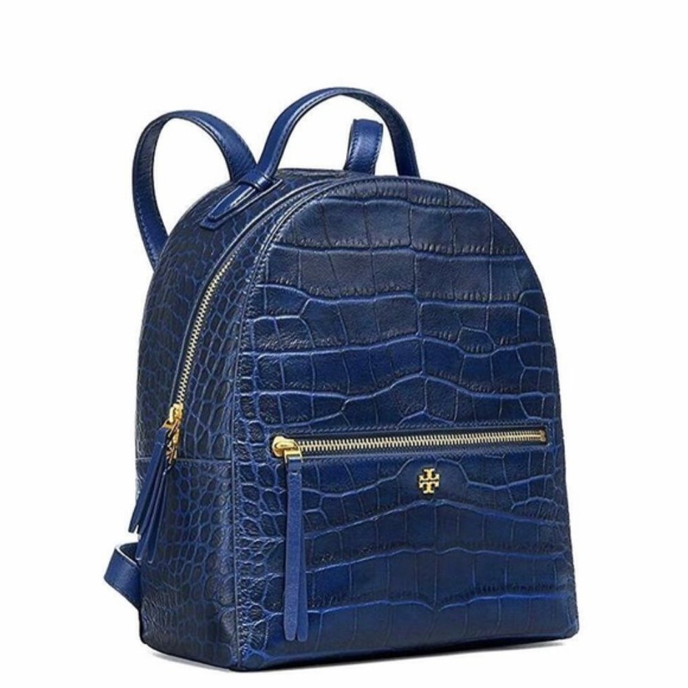 NWT - Tory Burch Croc Embossed Blue Backpack!
